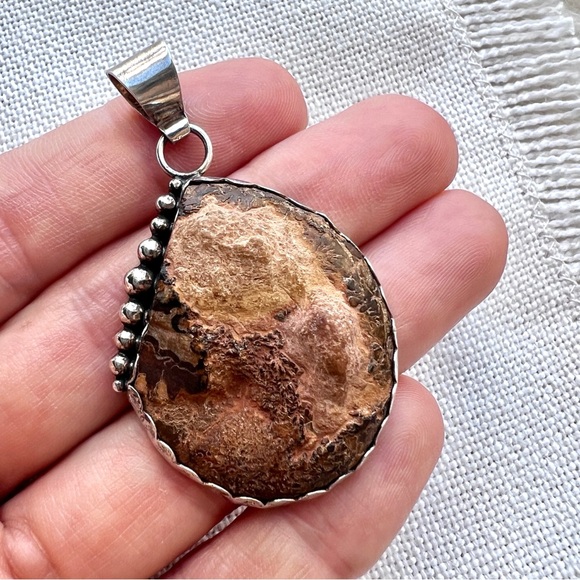 Ammonite Fossil Reversible Sterling Silver Southwestern Pendant - Picture 4 of 7